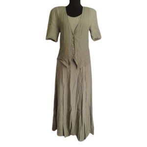 Carole Little 6 green floral dress vintage modest Nothing Matches Ditsy Check